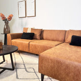 Hjørnesofa Davidson Mikrofiber Cognac med kompakt lounge - Højre 