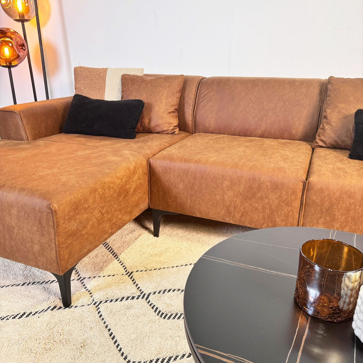 Hjørnesofa Davidson Mikrofiber Cognac med kompakt lounge - Venstre 