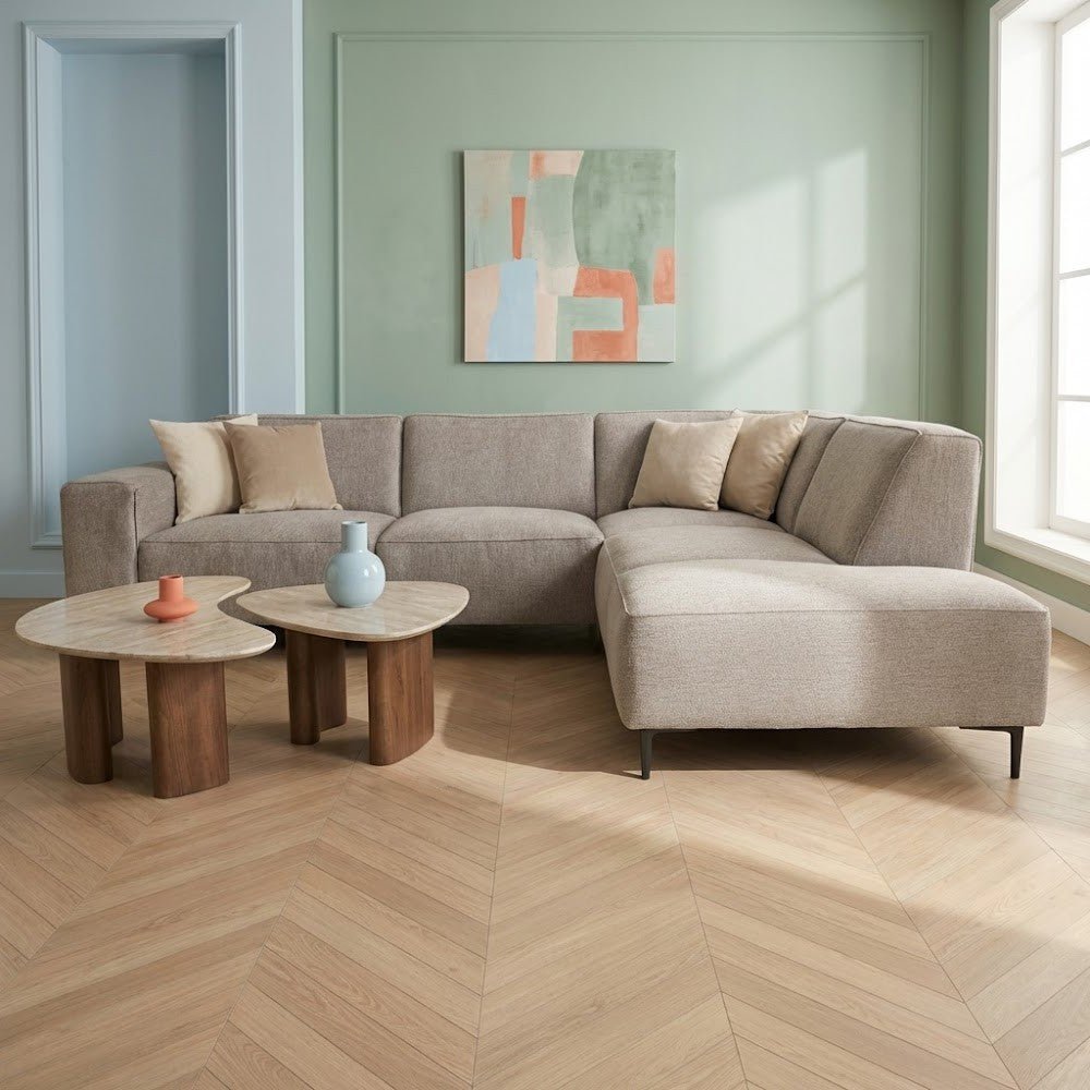 Hjørnesofa grå chenille quiltet Ravi – højre 