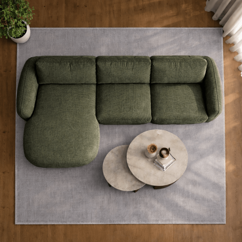 Hoekbank chaise longue olijfgroen structuurstof Dwayne - links