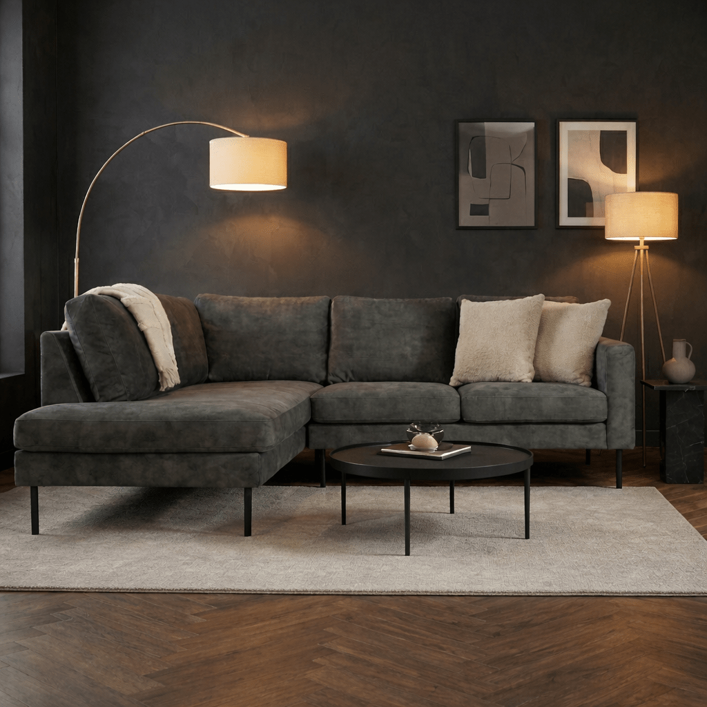 Hjørnesofa grøn velour høje ben Gaya - venstre 