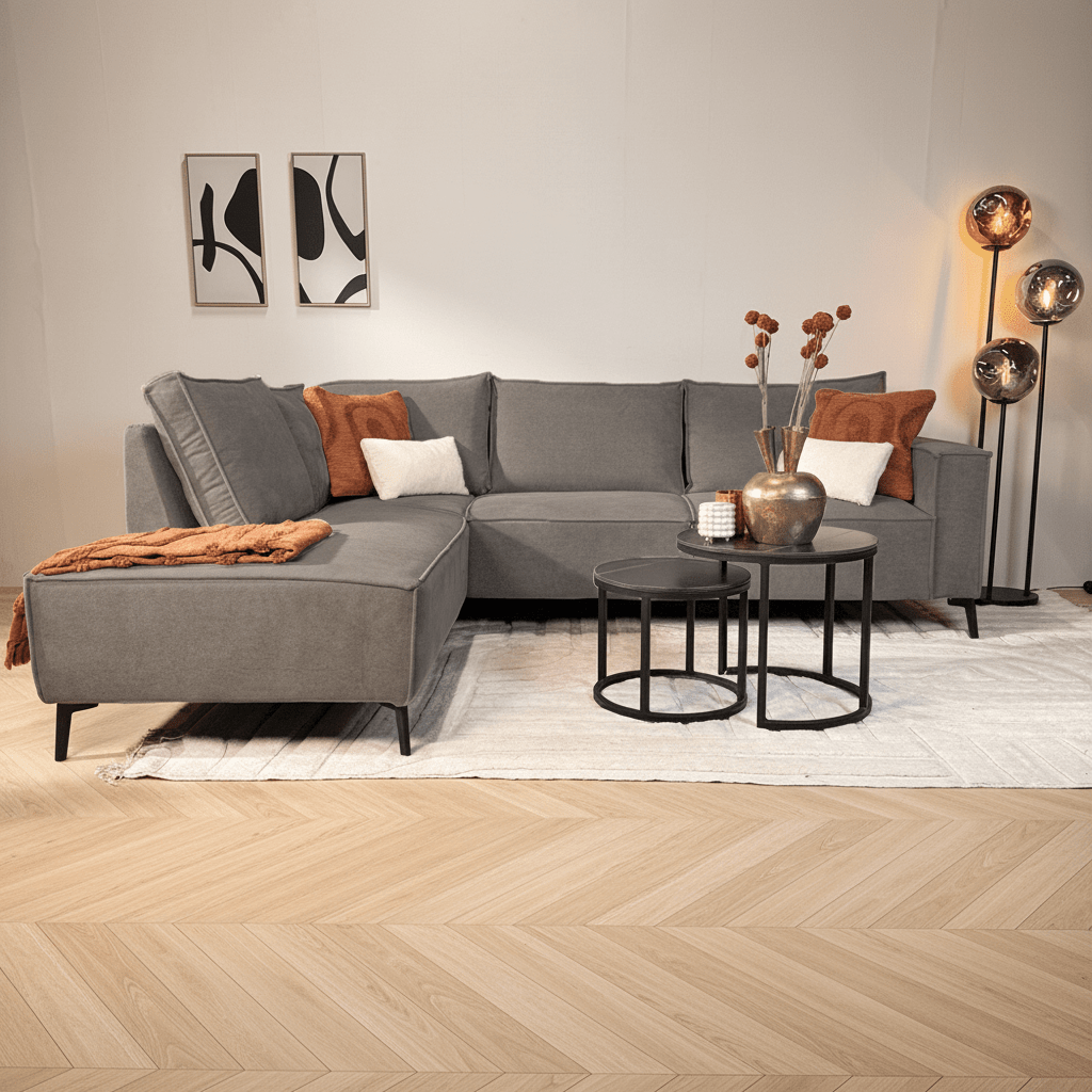 Hjørnesofa med chaiselong antracit chenille Yara - venstre 