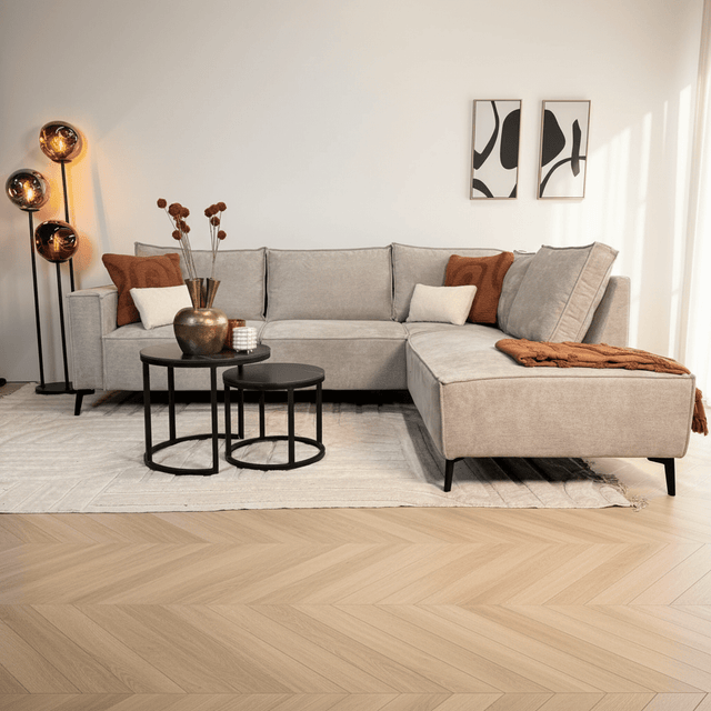 Hoekbank met chaise longue beige chenille Yara - rechts