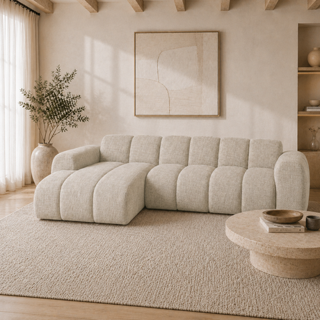 Hjørnesofa med lounge beige fløjl tekstureret stof - striber - venstre - Brix