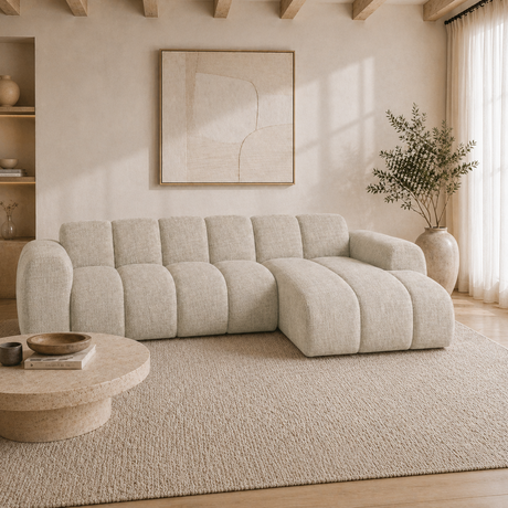 Hjørnesofa med lounge beige fløjl tekstureret stof - striber - højre - Brix