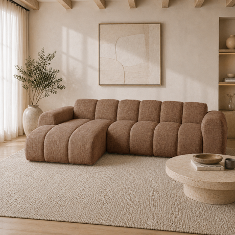 Hjørnesofa med lounge beige bouclé stof - striber - venstre - Brix