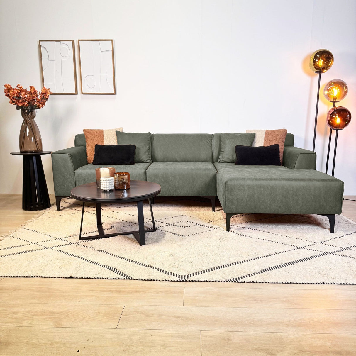 Hjørnesofa Davidson Grøn Højre - Mikrofiber Stof 