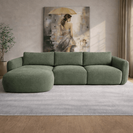 Hoekbank chaise longue olijfgroen structuurstof Dwayne - links