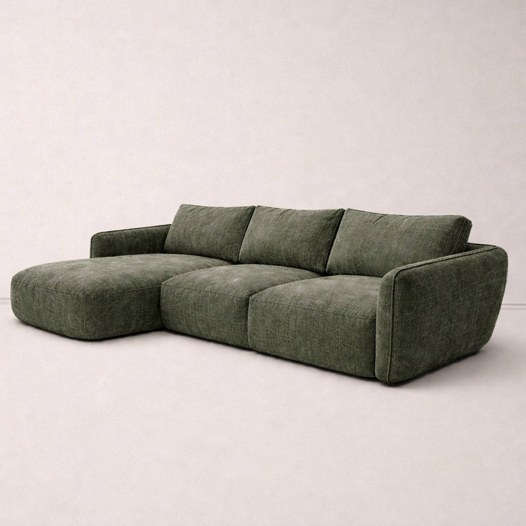 Hoekbank chaise longue olijfgroen structuurstof Dwayne - links