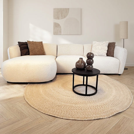 Hoekbank organische vorm crème bouclé Sophie - links sfeerfoto in modern interieur