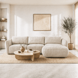 Hoekbank ronde longue beige velvet structuurstof Dwayne - rechts