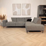 Lænestue i taupe chenille med mønster Ravi – højre 