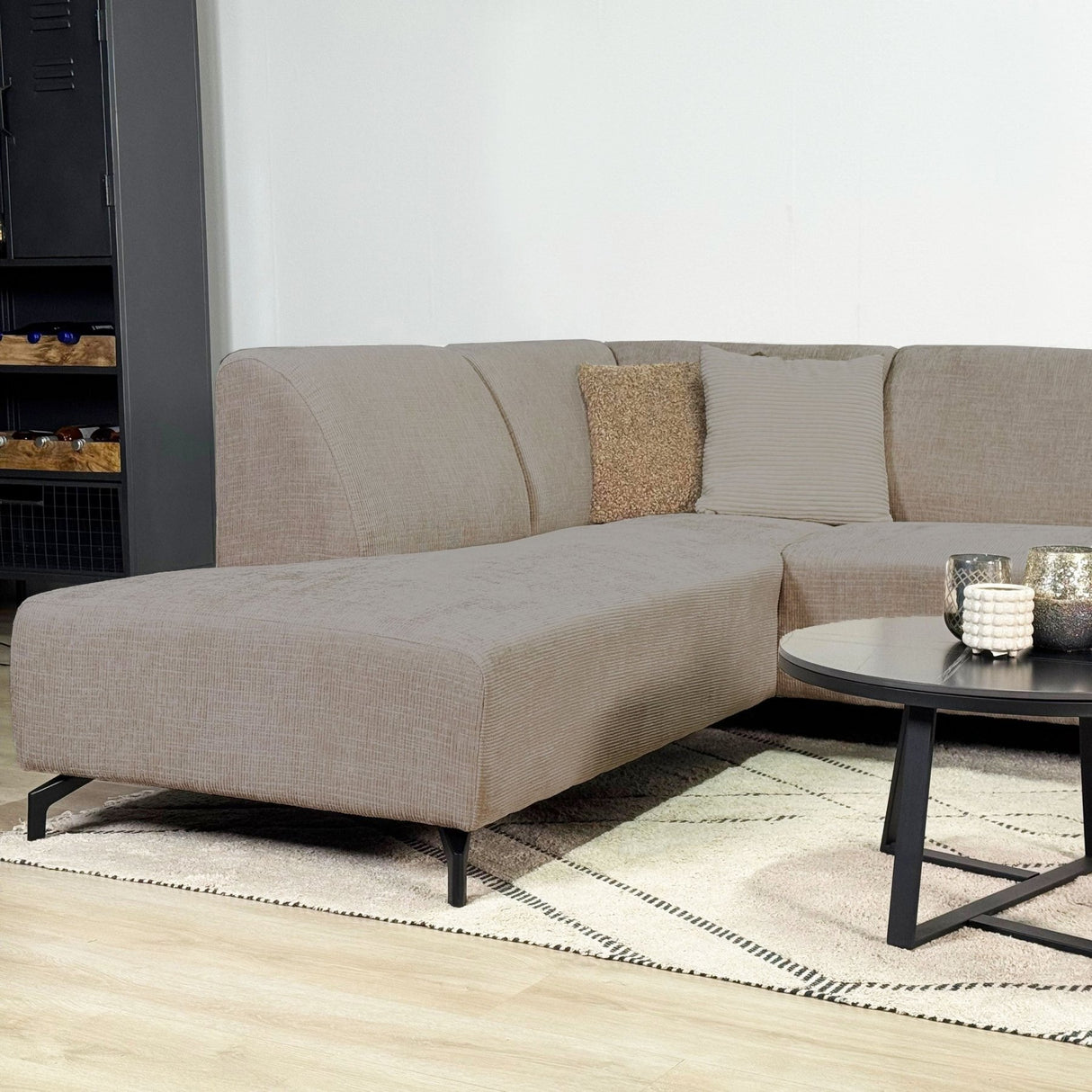 Hjørne sofa manon med chaise longue venstre chenille taupe