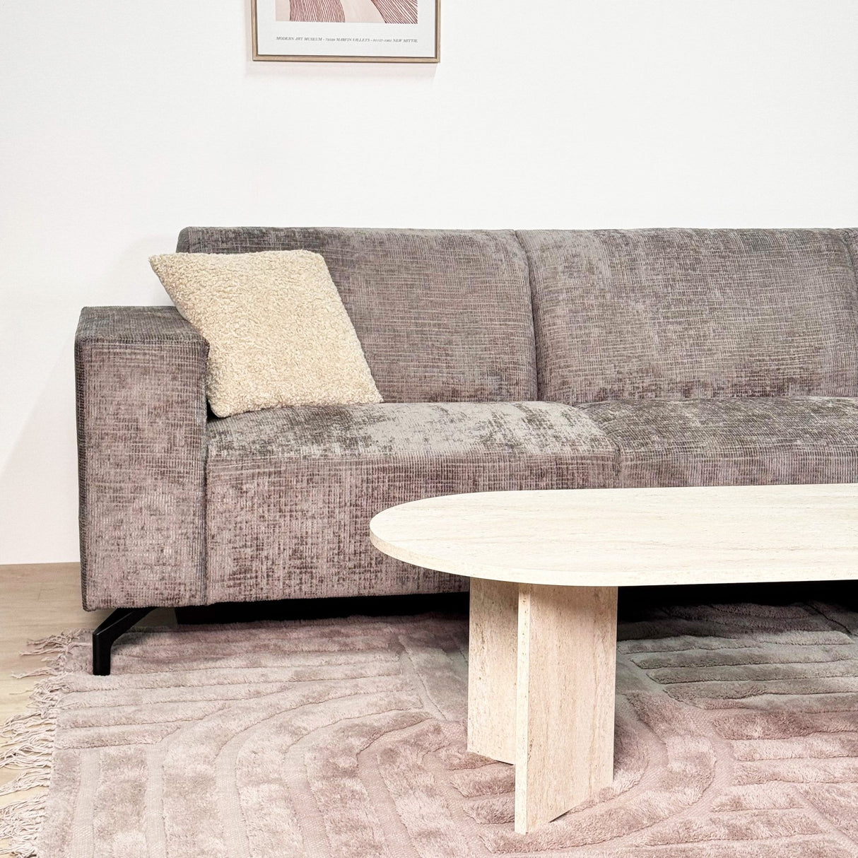 Hjørnesofa med chaiselong taupe chenille stof Manon - højre 