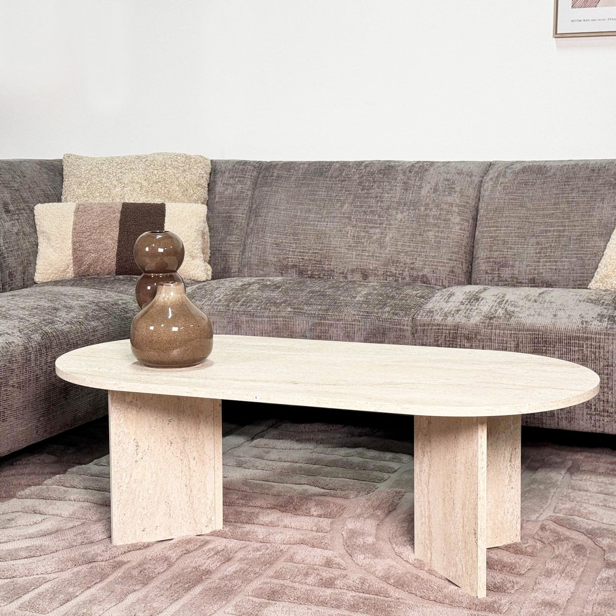 Hjørnesofa med chaise longue taupe chenille stof Manon - venstre 