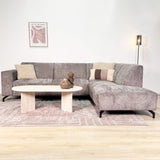 Hjørnesofa med chaiselong taupe chenille stof Manon - højre 