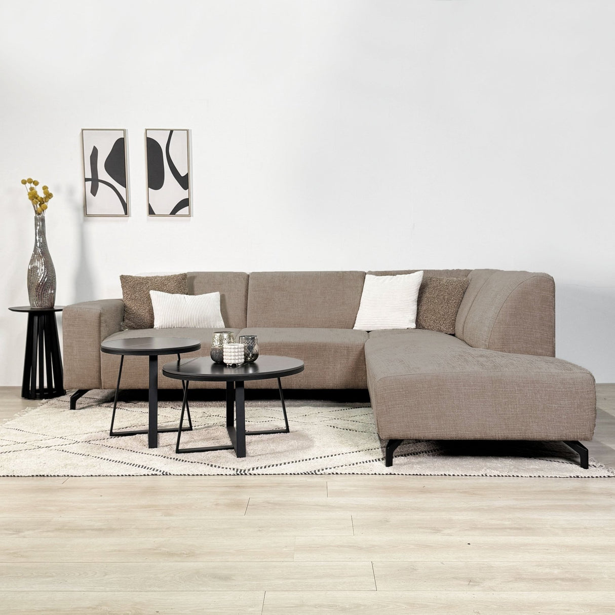 Hjørne sofa manon med chaise longue på højre chenille taupe