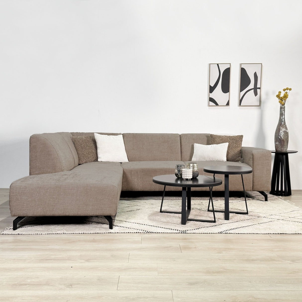 Hjørne sofa manon med chaise longue venstre chenille taupe