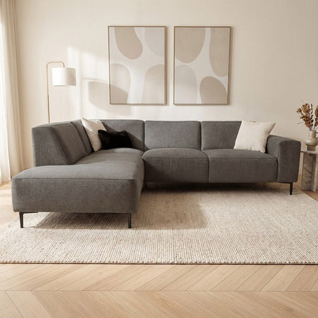 Hjørnesofa taupe chenille mønstret Ravi – venstre 