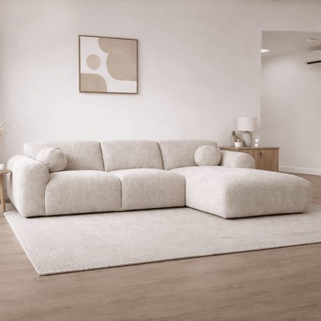 Hoekbank beige chenille stof - 292x169 cm - Shane - rechts