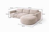 Hoekbank ronde longue beige velvet structuurstof Dwayne - rechts