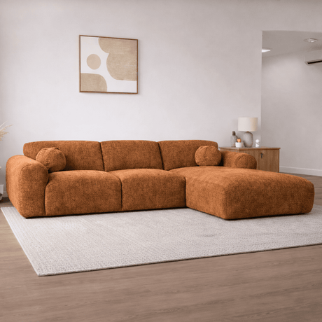 Hoekbank met lounge koper chenille stof Shane - rechts
