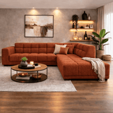 Hoekbank met lounge koper bouclé stof Nova - rechts