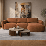 Hoekbank chaise longue koper structuurstof Dwayne - rechts