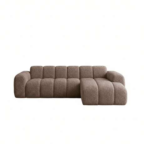 Hjørnesofa med lounge blødt brunt bouclé stof - striber - højre - Brix