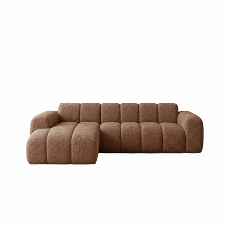 Hjørnesofa med lounge blødt brunt bouclé stof - striber - højre - Brix