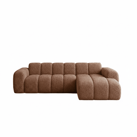 Hjørnesofa med lounge blødt brunt bouclé stof - striber - højre - Brix