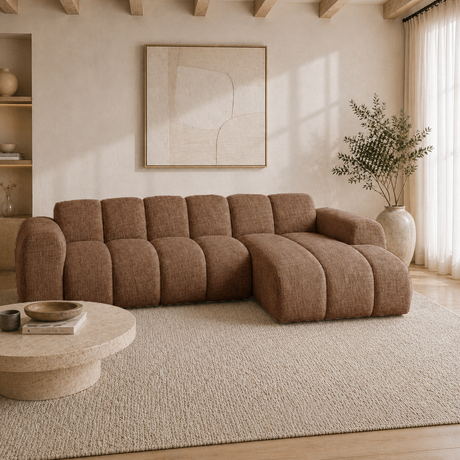 Hjørnesofa med lounge beige bouclé stof - striber - venstre - Brix
