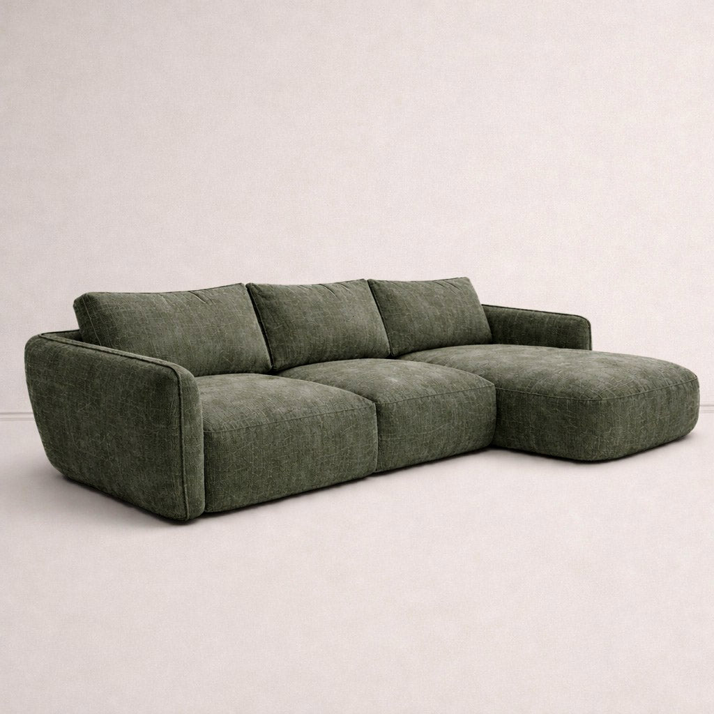 Hoekbank chaise longue olijfgroen structuurstof Dwayne - rechts