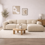 Hjørnesofa sand bouclé stof - 292x169 cm - Shane - højre