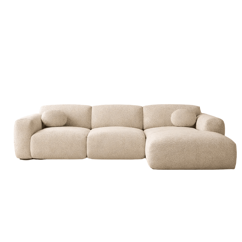 Hjørnesofa sand bouclé stof - 292x169 cm - Shane - højre