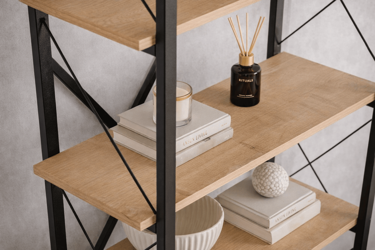 Industriel Bogreol Ely Eg Melamin - Sort Ramme - 180x90 cm 