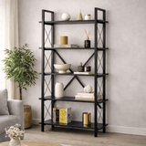 Industriel Bogreol Ely Sort Træ - Sort Ramme - 180x90 cm 