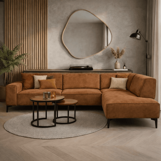 Banken - Industriële hoekbank cognac eco - leer Brisbane - rechts - Dimehouse