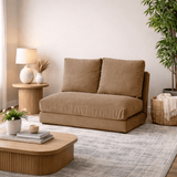 Sovesofa Japandi kamelbrunt stof 2-personers - lav ryg og justerbar - Taida