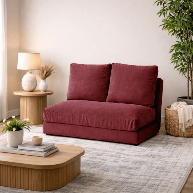 Banken - Slaapbank Japandi rood stof 2 - zits - lage rug en verstelbaar - Taida - Dimehouse