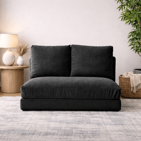 Sovesofa Japandi sort stof 2-personers - lav ryg og justerbar - Taida