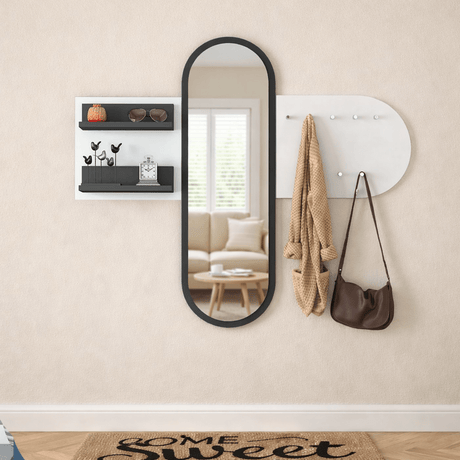 Kapper Hvid Melamin 9-Kroge - Med Spejl - To Hylder 