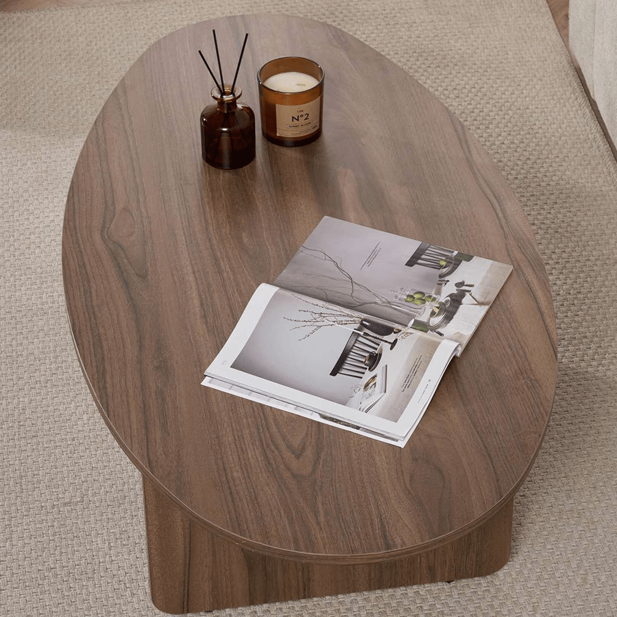 Salontafels - Kiezelvormige salontafel Walnoot Japandi - 120 x 60 cm - Baro - Dimehouse