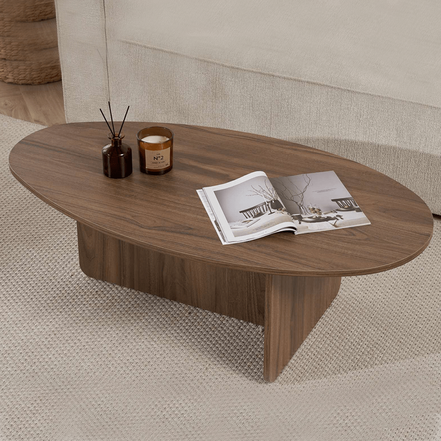 Salontafels - Kiezelvormige salontafel Walnoot Japandi - 120 x 60 cm - Baro - Dimehouse