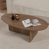 Salontafels - Kiezelvormige salontafel Walnoot Japandi - 120 x 60 cm - Baro - Dimehouse