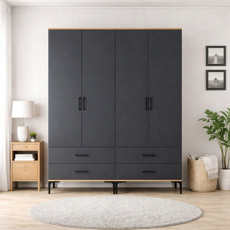 Kledingkasten - Kledingkast Walnoot en Antraciet Melamine - hang en leg - 160x 200 x 47 cm - Kumsal - Dimehouse