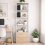 Boekenkasten - Boekenkast Robbins White Wit Eik Melamine 39x160x39 cm - Dimehouse