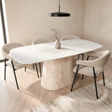 Eettafels - Sintered Stone Marmerlook Travertin Eettafel Lea 180x90 cm - Deens Ovaal - Dimehouse