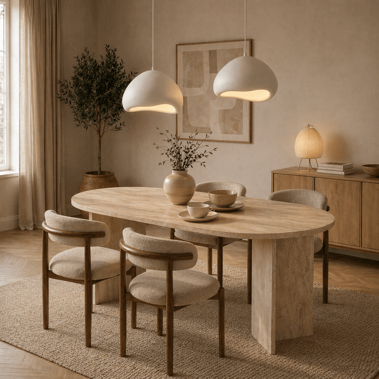 Hanglampen - Luxe Hanglamp Wit Ø50 cm en Ø40 – Glasvezel kappen - Eleonora - Dimehouse