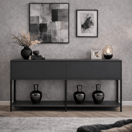 Dressoirs - Modern Dressoir Antraciet Lord 150x30x80 - Zwart Frame - Twee Vakken - Dimehouse